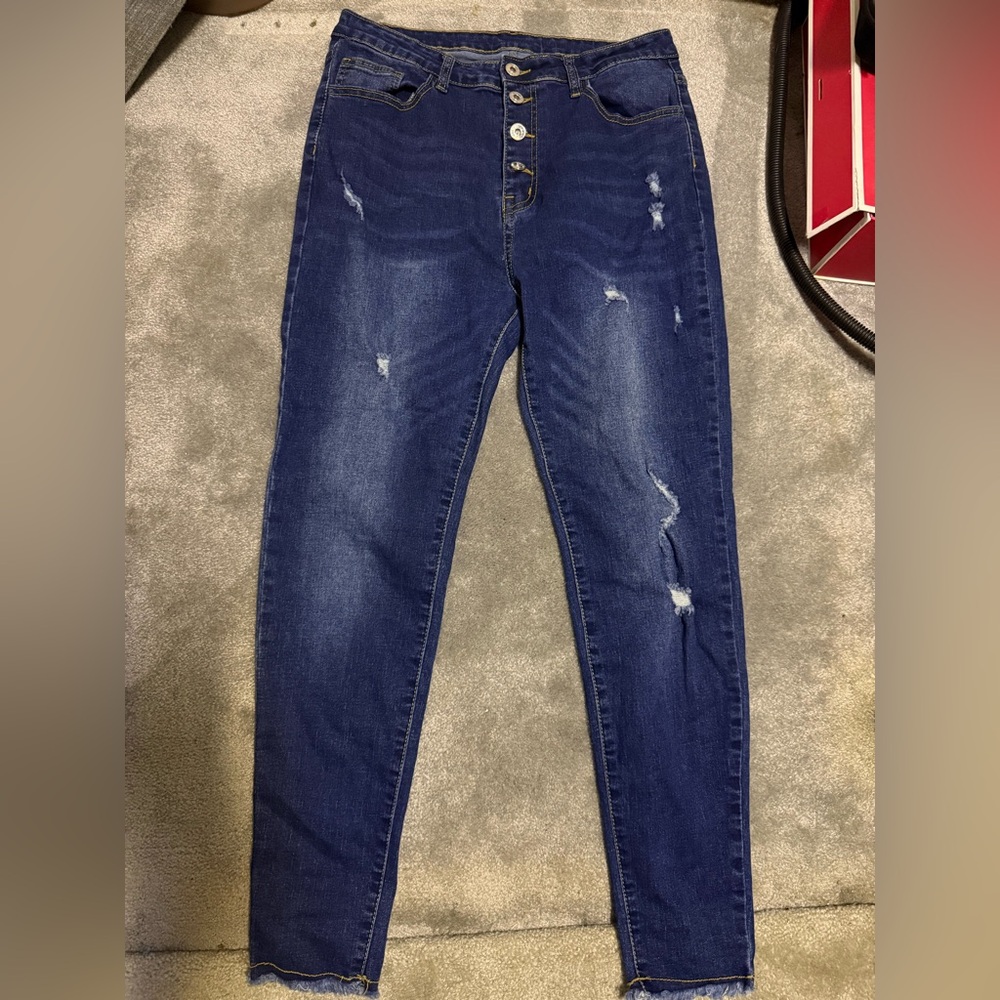 SHEIN Dark Blue Distressed Skinny Jeans